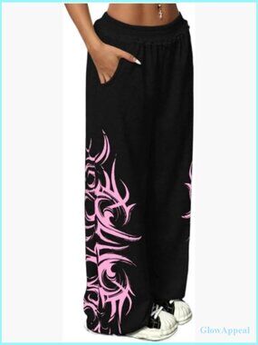 Wide Leg Sweatpants with Drawstring Waist, Y2K Streetwear Style